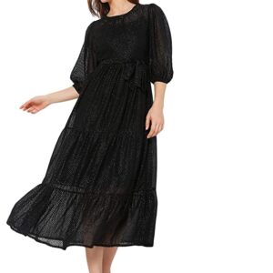VERO MODA Women's Polyester A-Line Midi Dress (10287073- Black_XS)
